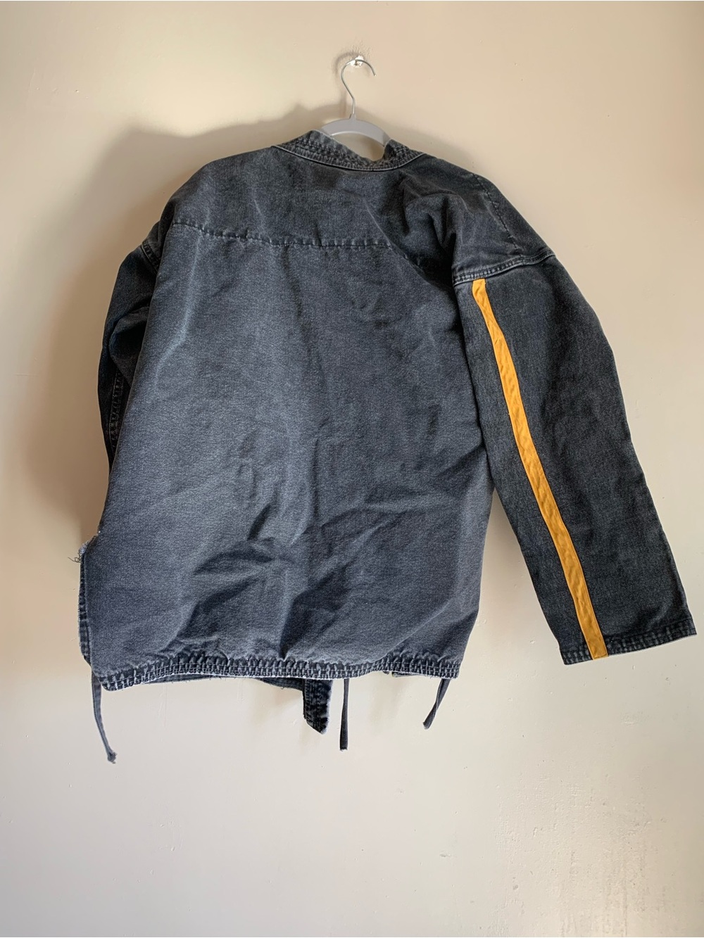 Lions Black Bomber-Style Jacket with Yellow Sleeve Stripe Cotton Denim Vintage - Picture 4 of 4